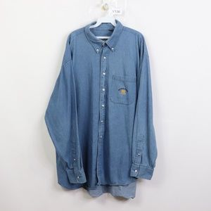 Vintage Notre Dame Spell Out Denim Jean Shirt Blue